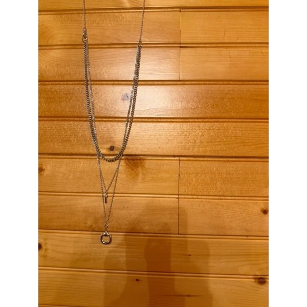 Long, three strand necklace, Silvertone